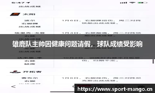 雄鹿队主帅因健康问题请假，球队成绩受影响