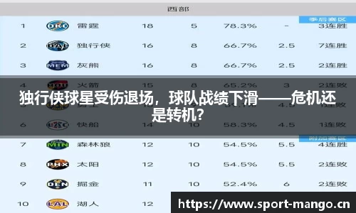 独行侠球星受伤退场，球队战绩下滑——危机还是转机？